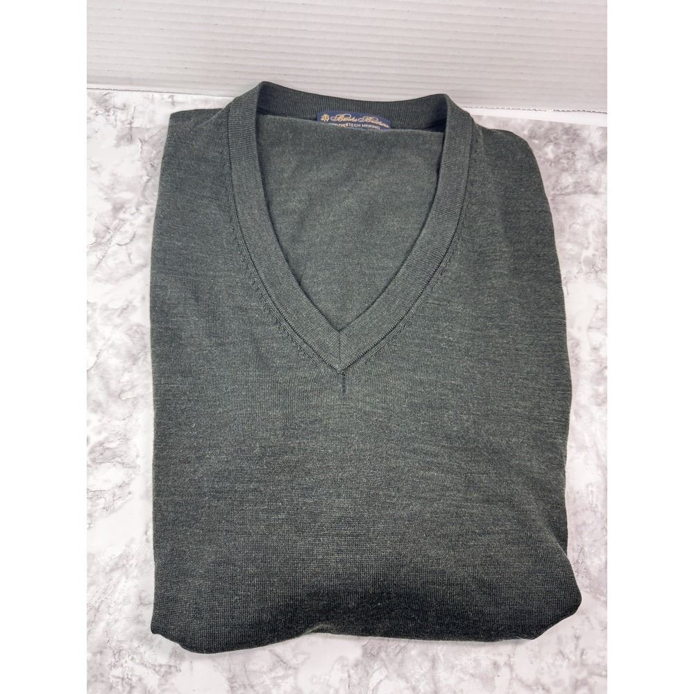 Brooks Brothers Sweater Vest Mens 2XL Dark Green Merino Wool Plaid V Neck Preppy